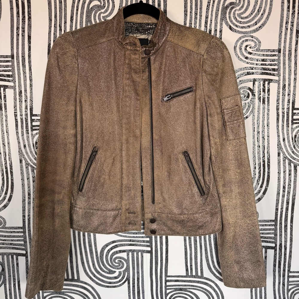 Kelly Wearstler Metallic Bronze Leather Jacket Size S